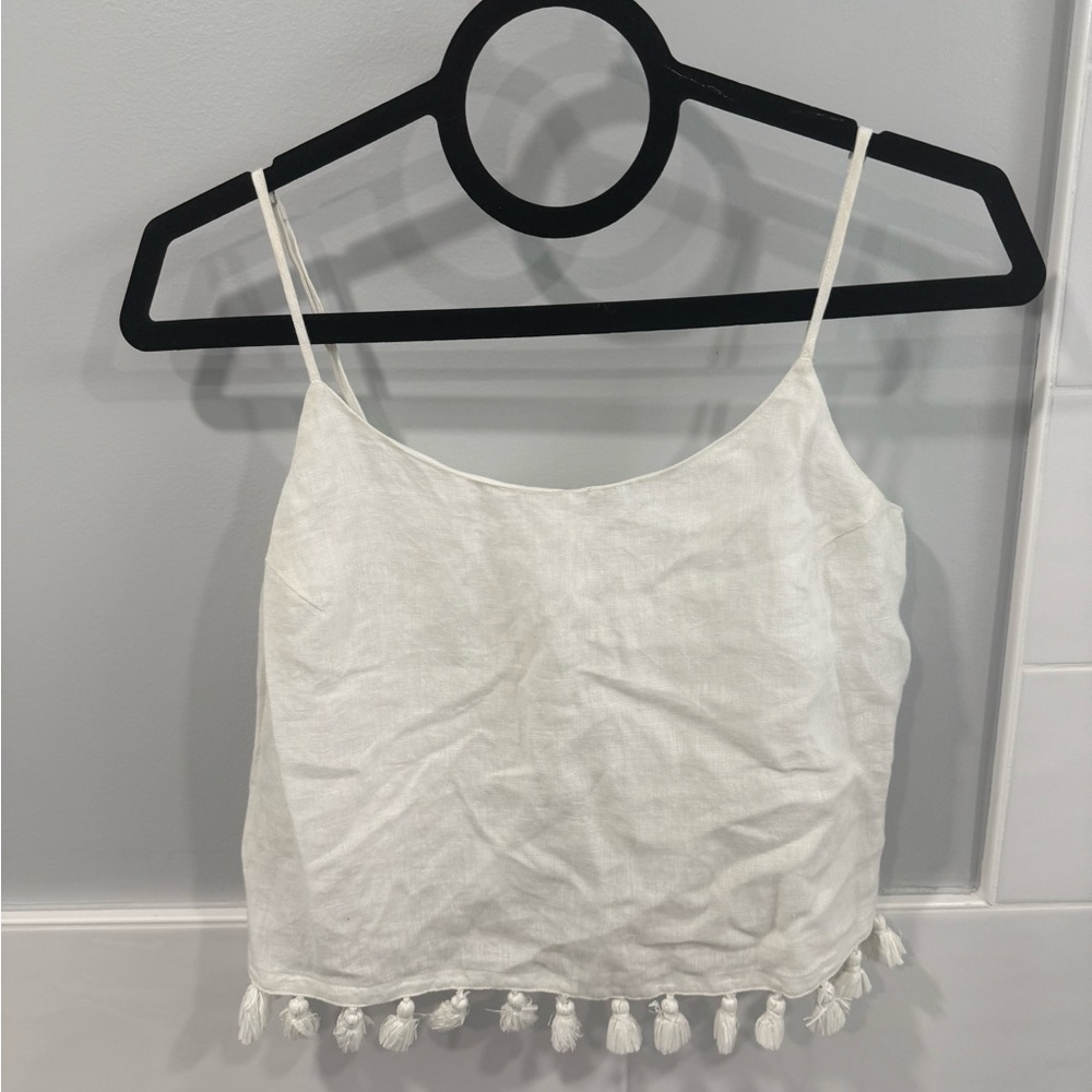 White Tassel Trim Women's Top